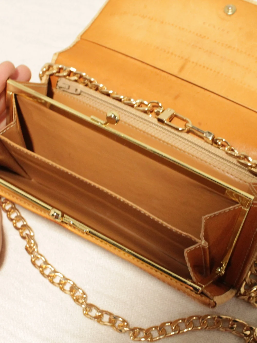 Celine Beige Tan Monogram Chain Clutch